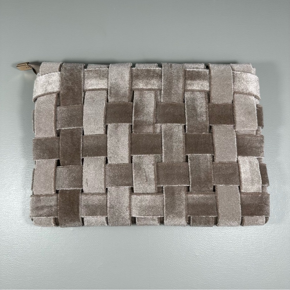 Anthropologie Cream Tan Woven Velvet Lindy Clutch - Picture 3 of 5
